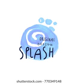 Splash logo original design, aqua blue label, abstract water badge watercolor vector Illustration