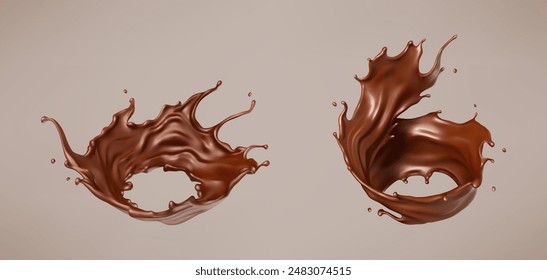 Splash melted chocolate. Realistic liquid chocolate. Brown choco. Vector illustration