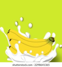 Splash of milk with banana elements can be used to make products, vector illustration