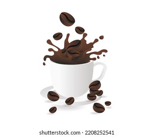 Splash of milk coffee in isometric flat illustration
