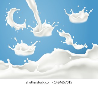 Splash milk collection, vector art and illustration