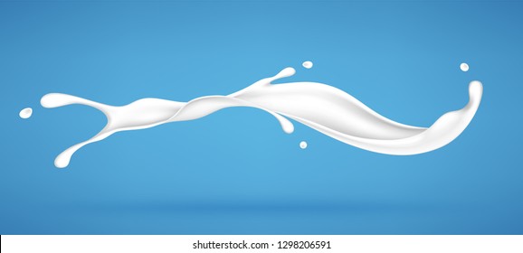 Splash of milk or cream isolated on blue background. Realistic vector illustration