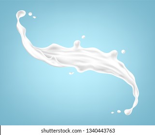 Splash of milk or cream isolated on blue background