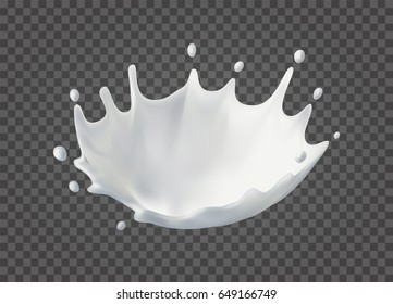 Splash of milk with drops. 3d Realistic liquid illustration. Vector drink on transparent background. Natural dairy products