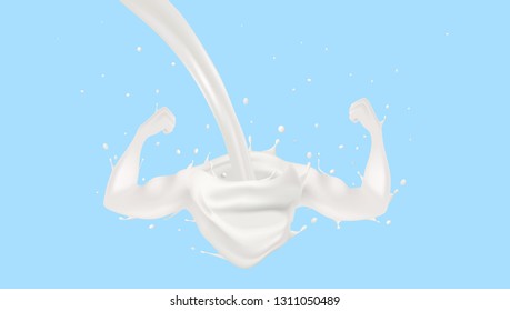 Splash Of Milk In Form Of Strong Arm Concept. EPS10 Vector