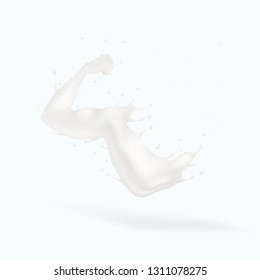 Splash Of Milk In Form Of Strong Arm Concept. EPS10 Vector