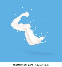 Splash Of Milk In Form Of Strong Arm Concept. EPS10 Vector