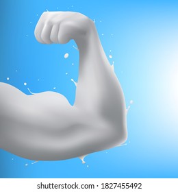 Splash Of Milk In Form Of Strong Arm Concept. EPS10 Vector