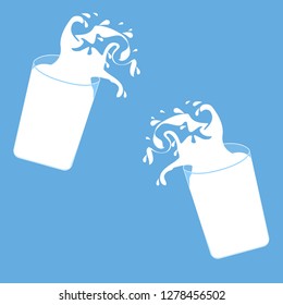 Splash of milk in a glass beaker on blue background