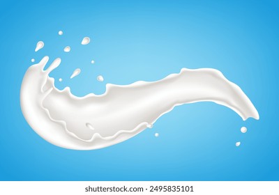 Salpicadura de leche sobre un fondo azul. Ilustración vectorial