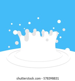 Splash of milk. White drops on blue background