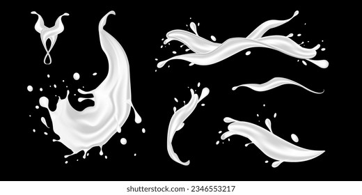 Schütteln von Milch oder Jogurt in realistischer Form. Blähcreme, abstrakte weiße Flecken, milchige wirbel
