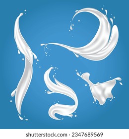 Ropa de leche o yogur en forma realista. Crema flotante, manchas blancas abstractas, remolinos lechosos