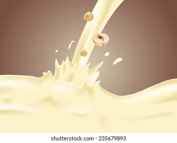 A splash of nuts coffee. Milk or drink.