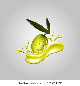 Splash with olive oil and olive. realistic vector Illustration