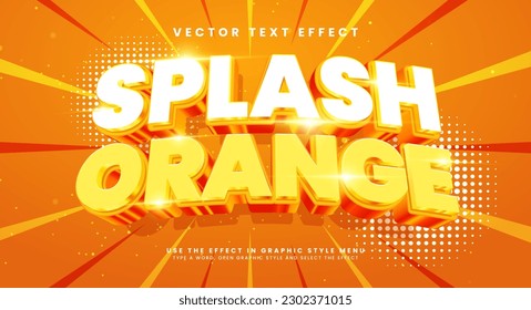 Splash naranja 3d efecto de estilo de texto vectorial editable. Efecto de texto vectorial con concepto de lujo.