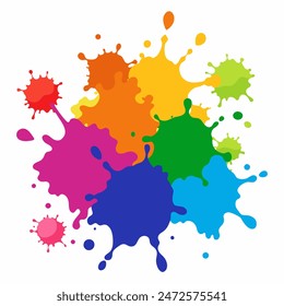 Splash of paints. Blobs. Paint splatter colourful. Splashing spots effect shape. Multicolored splash paintbrush liquid. Painting - activity. Vector splash of paints isolated on white background.