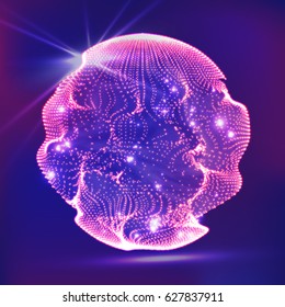 Splash Particles. Connection Structure. Abstract Sphere Shape Of Glowing Circles And Particles. Vector Illustration. 