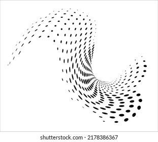 A splash of polka dot halftone with a slight swirl. Vector. For logo, badge, emblem, framing.