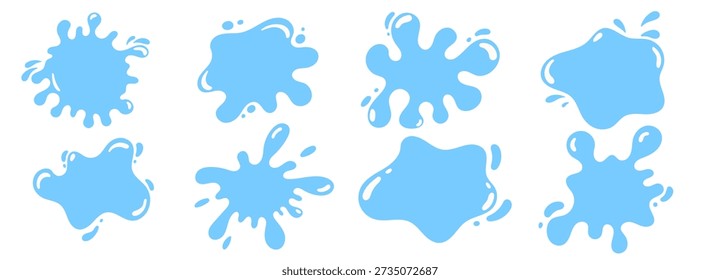 Splash puddle paint for water milk stain and blot shape drop. Figure frame splat for bg liquid vector and flat white set. Splash blob drip for water illustration watery and milk banner design.