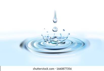 A splash of pure water, rippled circles on the water with drops, moisturizing.