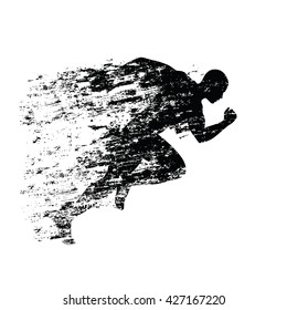 Splash Runner Silhouette, Ink Running Man. Grungy Vector Silhouette