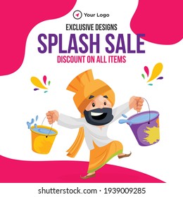 Splash sale discount on all item banner design template. Vector graphic illustration. 