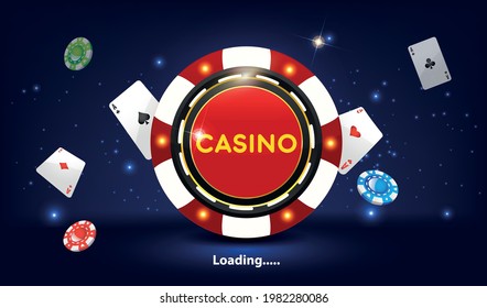 Splash Screen. Illustration Of Poker Chips With Loading Text On A Blue Background. Game UI. Vector File