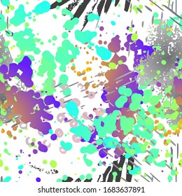Patrón sin soldadura. Concepto de moda. Impresión por problemas. Color, Ilustración Brillante. Tejido de superficie del ejército. Manchas Tinta. Pintura de aerosol. Splash Blots. Fondo artístico de vectores creativos.