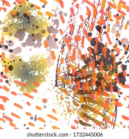 Splash Seamless Pattern. Fashion Concept. Distress Print. Bordo, Pink Illustration. Graffiti Surface Textile. Ink Stains. Spray Paint. Splash Blots. Artistic Creative Vector Background.