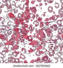 Splash Seamless Pattern. Fashion Concept. Distress Print. Bordo, Pink Illustration. Glamour Surface Textile. Ink Stains. Spray Paint. Splash Blots. Artistic Creative Vector Background.