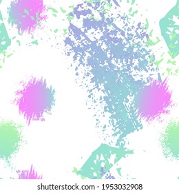 Splash Seamless Pattern. Fashion Concept. Distress Print. Pink, Mint Illustration. Modern Surface Textile. Ink Stains. Spray Paint. Splash Blots. Artistic Creative Vector Background.