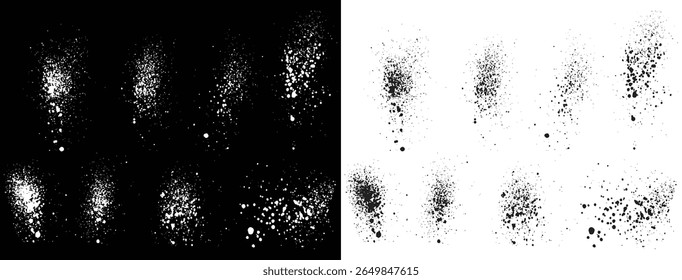 Conjunto de salpicaduras de tinta de pintura afligida salpicadura de sangre en blanco y negro pincel de sangre trazo diseño de fondo de Anuncio
