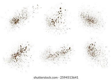 Splash set of isolated chocolate powder dust particle background illustration