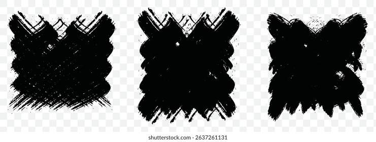 Splash set of splatter vector black brush stroke grunge banner on Transparent Background. EPS 10.