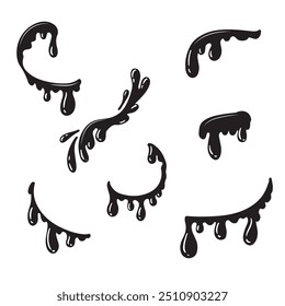 Silhueta de abertura com gotículas. Formas de gotas de água, respingos de líquido, explosão e borrão de tinta. choro, lágrimas, tinta derramada, respingos, ondulações de círculos úmidos, respingos de água. vetor