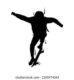 Splash silhouette ollie skateboarding vector