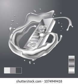 Splash silver around Bar. Realistic 3D image