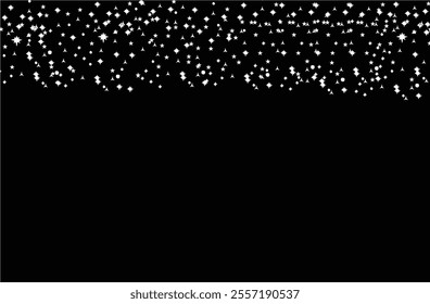 Splash and Snow falling or snowfall at night. Snowflakes on black background. Snowstorm weather update or forecast  image for media. Editable vector, eps 10.