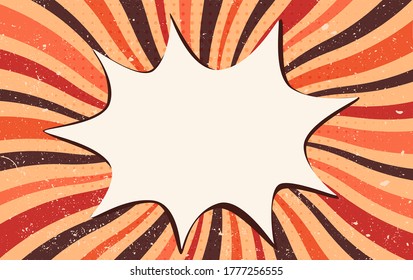 Splash or speech bubble pop art. Vintage retro starburst. Wallpaper backdrop for advertising or party. Comic strip background. Explosion in comics book style. Clouds beams. Copy space