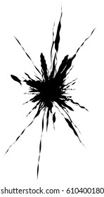 Splash, splatter shape isolated on white. Splattered fluid silhouette. Ink drop stain element