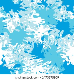 Splash spot seamless pattern. Abstract modern endless texture in blue and white colors. Vector illustration.