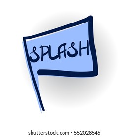 splash, spray, slop lettering, cartoon exclusive font label tag expression, sounds illustration with shadow. Comic text sound effects. Vector comic text bubble icon speech phrase. Comics book balloon.