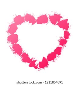 Splash stains texture heart. Pink abstract spray frame. Vector illustration.
