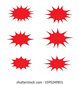Splash star icon set in flat style. Set of explosion background for a surprising and shocking moment with sample texts.