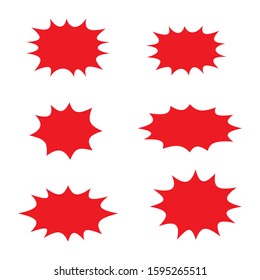 Splash star icon set in flat style. Set of explosion background for a surprising and shocking moment with sample texts.
