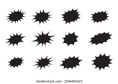 Splash star icon set in flat style. Set of explosion background for a surprising and shocking moment with sample texts.