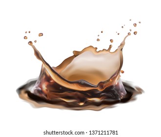 A splash of tea, coffee or coca cola. Vector realistic illustration on a white background.