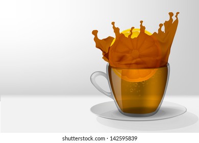Splash of tea with lemon in a cup