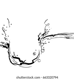 Splash of water or another liquid vector sketch. Black and white simple drawing. Isolated above white background.